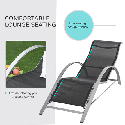 3 Pieces Lounge Chair Set Garden Sunbathing Chair w/ Table Black Outsunny