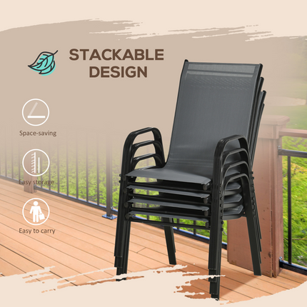 Set of 4 Garden Dining Chair Set Outdoor w/ High Back Armrest Grey Outsunny