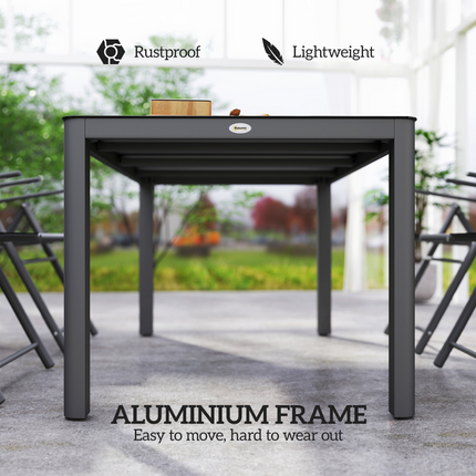 Outsunny Outdoor Dining Table for 6 with Glass Top, Aluminium Frame, Grey