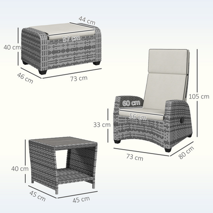 Outsunny 5 PCs Rattan Garden Furniture Set with Reclining Chairs, Grey