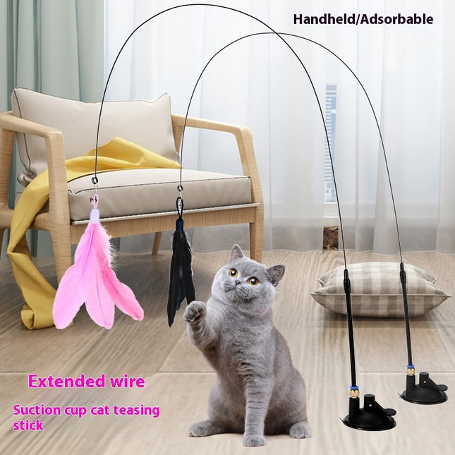 Cat Teaser Toy with Bell, Feather & Suction Cup – Bite-Resistant Interactive Play
