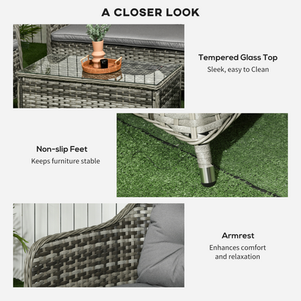 Outsunny 4 Pieces Rattan Sofa Set Outdoor Conservatory Furniture with Cushions