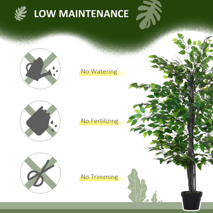 145cm Artificial Banyan Plant Faux Decorative Tree Cement Pot Outsunny