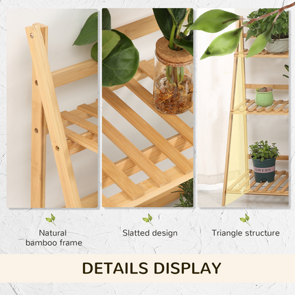 3-Tier Folding Bamboo Plant Stand Display Shelf Rack for Indoor & Outdoor