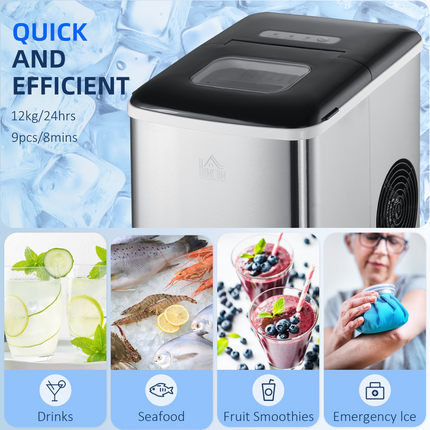HOMCOM Portable Ice Maker – Countertop Ice Cube Machine for Home, Black