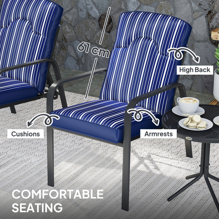 Outsunny 3-Piece Recliner Garden Chairs and Tempered Glass Table Set, Blue