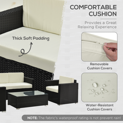 4 Pieces Rattan Sofa Set, Steel-Black