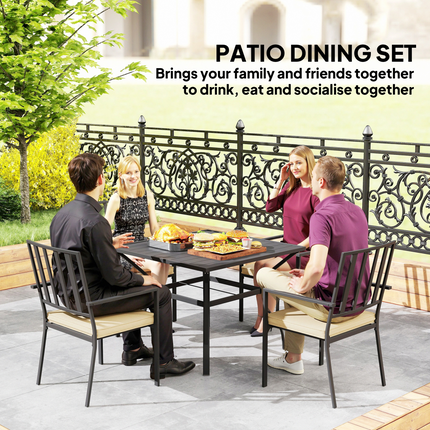 Outsunny Garden Dining Set w/ 4 Stackable Cushioned Chairs and Metal Top Table