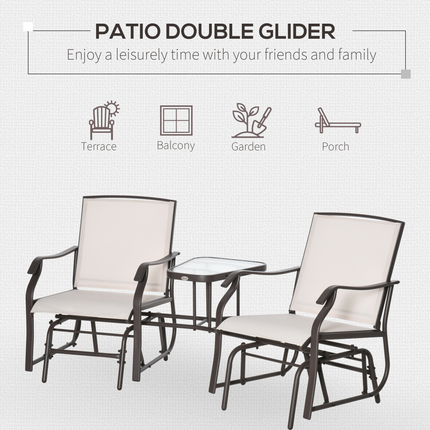 Outsunny Double Glider Companion Rocking Chairs Loveseat Garden Table Beige