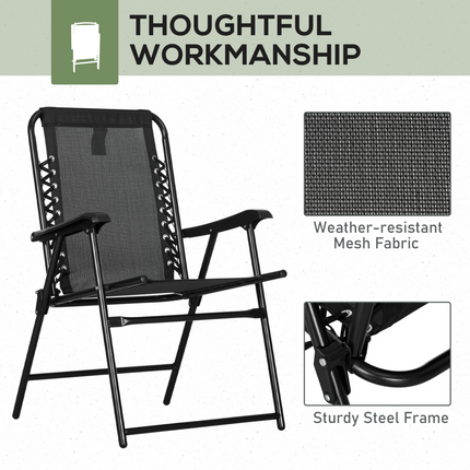 Outsunny 2Pcs Outdoor Patio Folding Chairs, Portable Garden Loungers Black