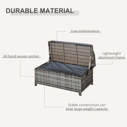 PE Rattan Bench Patio Wicker Storage Basket Seat Furniture w/ Cushion