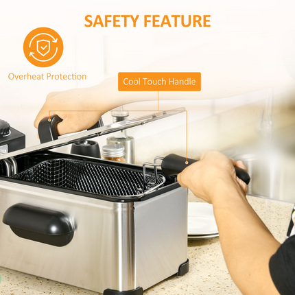 HOMCOM Deep Fat Fryer 3L 2000W – Adjustable Temp & 60min Timer
