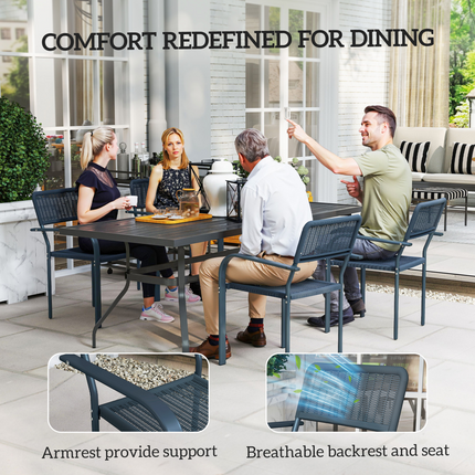 Outsunny Garden Chairs Set of 4, Stackable & Rattan Effect, Dark Grey