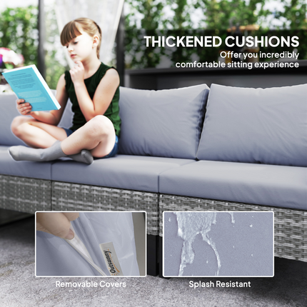 Outsunny Sectional Outdoor Furniture with Glass Top Table, Light Grey