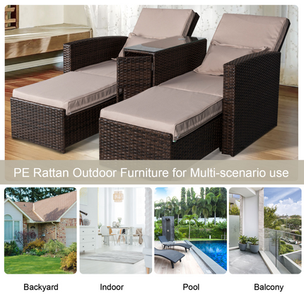 Garden Double Rattan Sun Lounger Sofa Recliner Wicker Patio Brown