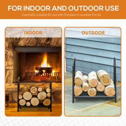 Firewood Log Rack Holder Wood Storage Rack with Side Scrolls Outdoor Indoor