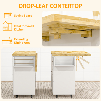 Drop-Leaf Kitchen Island Cart on Wheels – Drawers & Storage Cabinet