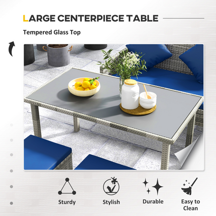 Outsunny 5Pcs Rattan Dining Corner Sofa Set, Garden Furniture Set, Dark Blue