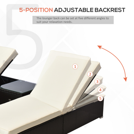 3 PCS Rattan Lounger Set-Deep Coffee/Cream White