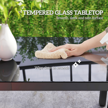 Outsunny Outdoor Dining Table for 6 with Glass Top, Aluminium Frame, Grey