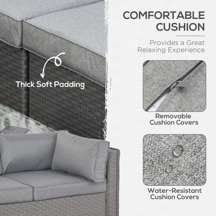 6 PCs PE Rattan Wicker Corner Sofa Set Coffee Table Footstool w/ Cushion - Grey