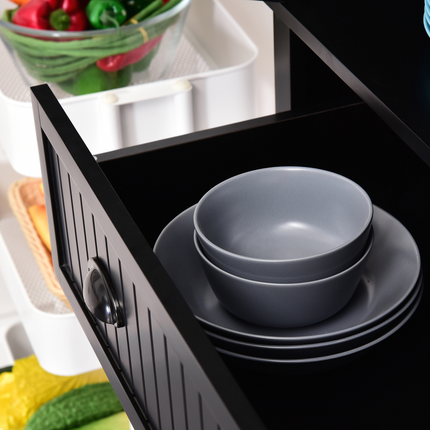Freestanding Kitchen Storage Cabinet – Drawers, Shelves, Cupboards, Black