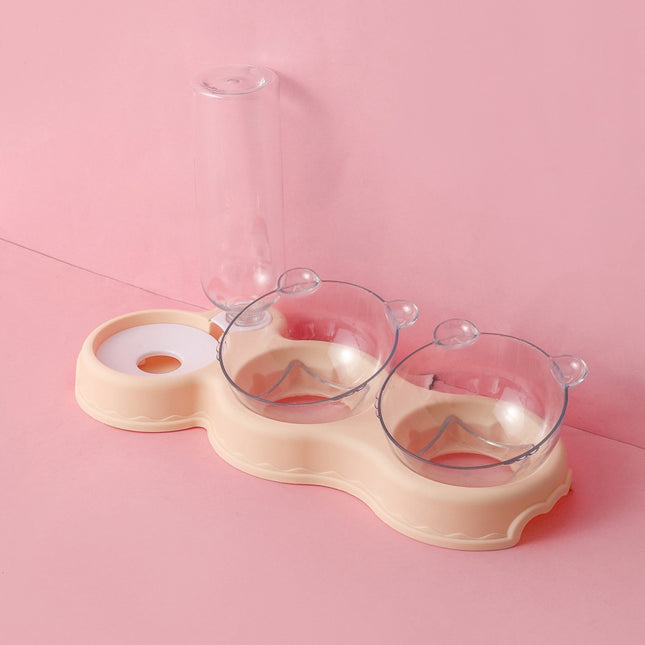 Cat Double Bowl Feeder – Automatic Drinking Water & Food Dispenser