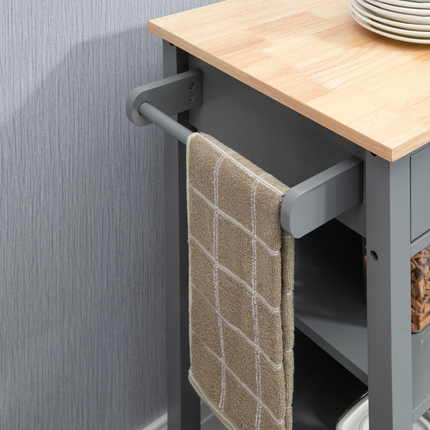 Kitchen Trolley Utility Cart on Wheels with Open Shelf & Storage Drawer Grey