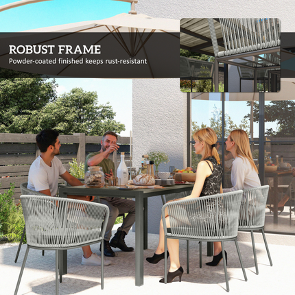 Outsunny 6 Seater Rattan Dining Set with Acacia Wood Table Top Seat Cushions