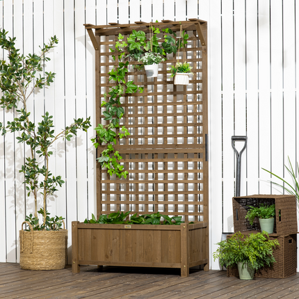 Wooden Trellis Planter with Drain Holes, Privacy Screen Raised Beds for Garden