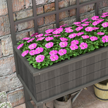 Outsunny Wood Raised Planter w/ Trellis Drain Holes Elevated Garden Bed Grey