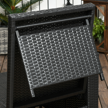 5-level Adjustable Rattan Sun Lounger w/ Storage Tea Table & Footstools, Balck