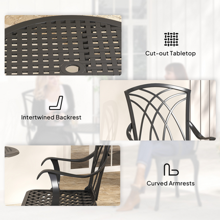 Cast Aluminium 2-Seater Outdoor Garden Table & Chair Set Brown