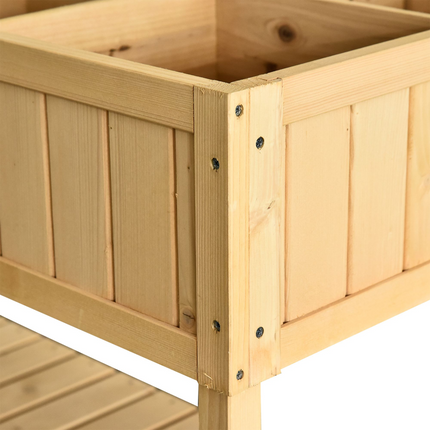 Fir Wood Raised Rectangular 8 Compartment Plant Stand Oak Tone