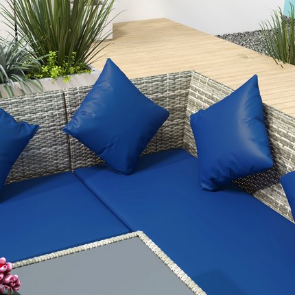 Outsunny 5Pcs Rattan Dining Corner Sofa Set, Garden Furniture Set, Dark Blue