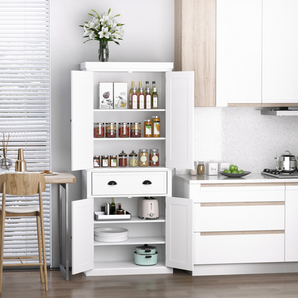 Colonial Style Kitchen Pantry Cabinet – MDF Freestanding Storage, White
