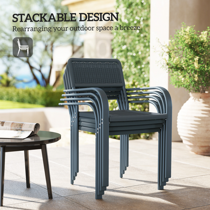 Outsunny Garden Chairs Set of 4, Stackable & Rattan Effect, Dark Grey