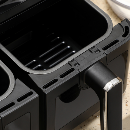 Dual Air Fryer 8L 2500W – 2 Baskets, 8 Presets, Timer & Recipe Book