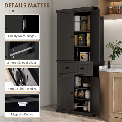 Freestanding Kitchen Storage Cabinet – Drawers, Shelves, Cupboards, Black