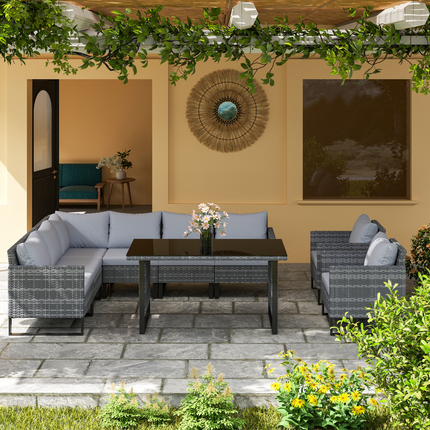Outsunny Sectional Outdoor Furniture with Glass Top Table, Light Grey