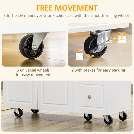 Drop-Leaf Kitchen Island Cart on Wheels – Drawers & Storage Cabinet