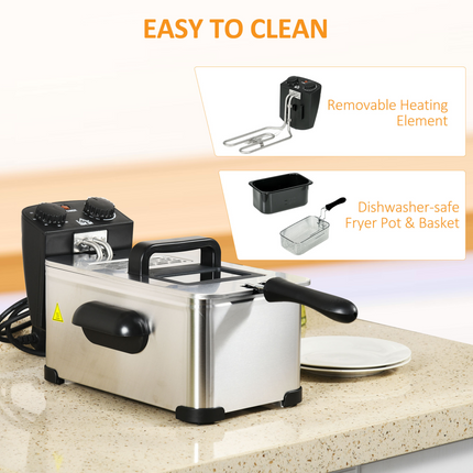 HOMCOM Deep Fat Fryer 3L 2000W – Adjustable Temp & 60min Timer