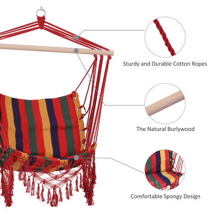 Hammock Chair Swing Colourful Striped Seat Porch Indoor Outdoor Hanging Beach
