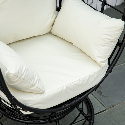 Swivel Egg Chair Rattan Outdoor Chair with Cushion for Patio Black