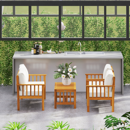 Outsunny 4 Seater Acacia Wood Patio Conversation Set Slatted Design Teak