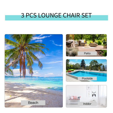 3 Pieces Lounge Chair Set Garden Sunbathing Chair w/ Table Grey Outsunny