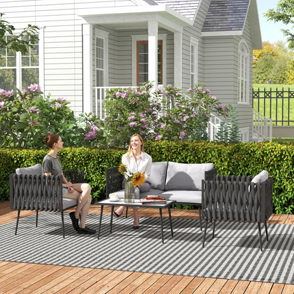 Outsunny 4 Piece Garden Furniture Set with Cushions for Patio, Light Grey