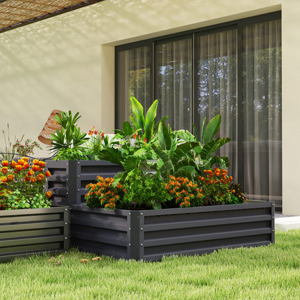 Outsunny Galvanised 2-Tier Raised Garden Bed Planter – Durable & Functional