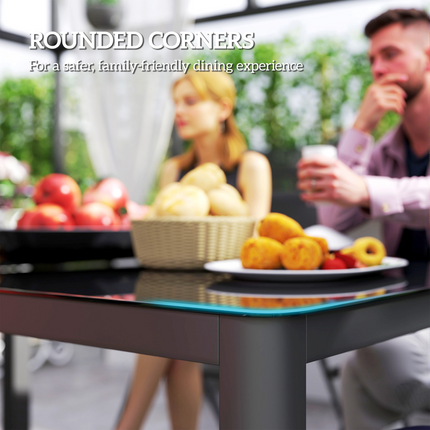 Outsunny Outdoor Dining Table for 6 with Glass Top, Aluminium Frame, Grey