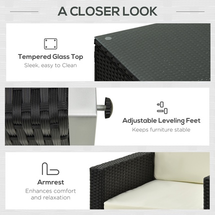 4 Pieces Rattan Sofa Set, Steel-Black